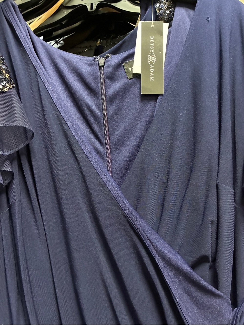 Betsy & Adam Size 2P NWT Navy Sequin Short Sleeve Formal Evening Gown GALA MOB - Picture 13 of 15
